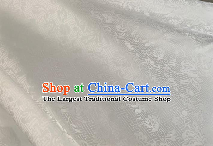 Asian Chinese Classical Lotus Pattern Design White Jacquard Fabric Traditional Silk Material