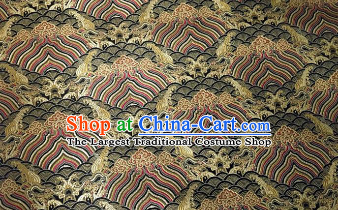 Asian Chinese Classical Wave Cliff Pattern Design Black Brocade Jacquard Fabric Traditional Cheongsam Silk Material