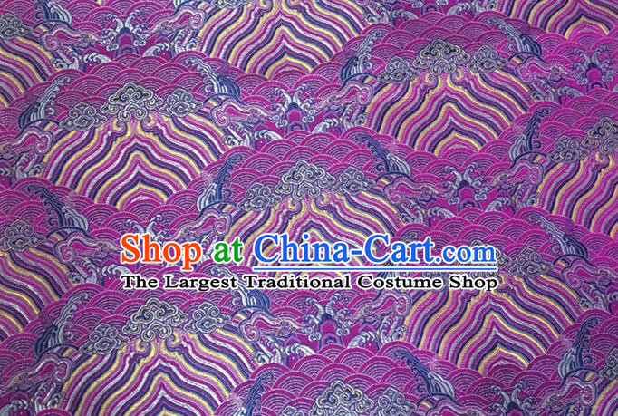 Asian Chinese Classical Wave Cliff Pattern Design Purple Brocade Jacquard Fabric Traditional Cheongsam Silk Material