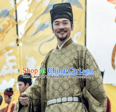 Traditional Chinese Ancient Song Dynasty Emperor Clothing Drama Royal Nirvana Xiao Jian Costumes and Hat for Men