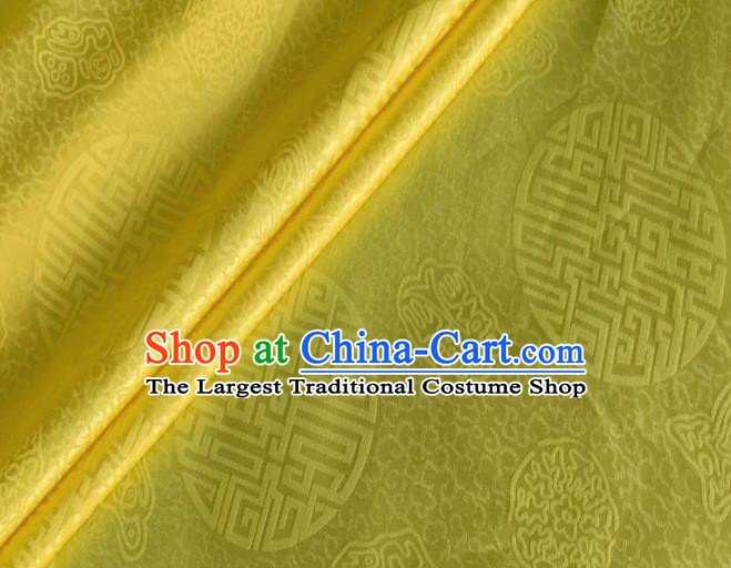 Asian Chinese Classical Longevity Pattern Design Golden Brocade Jacquard Fabric Traditional Cheongsam Silk Material