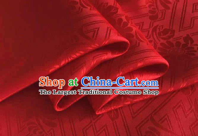 Asian Chinese Classical Daisy Pattern Design Red Brocade Jacquard Fabric Traditional Cheongsam Silk Material