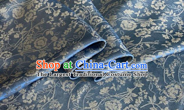 Asian Chinese Classical Jacquard Peony Pattern Design Blue Brocade Fabric Traditional Cheongsam Silk Material