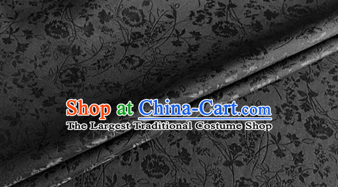 Asian Chinese Classical Jacquard Peony Pattern Design Black Brocade Fabric Traditional Cheongsam Silk Material