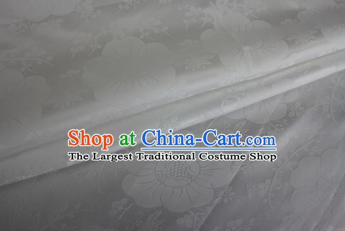 Asian Chinese Classical Plum Blossom Pattern Design White Silk Fabric Traditional Cheongsam Material
