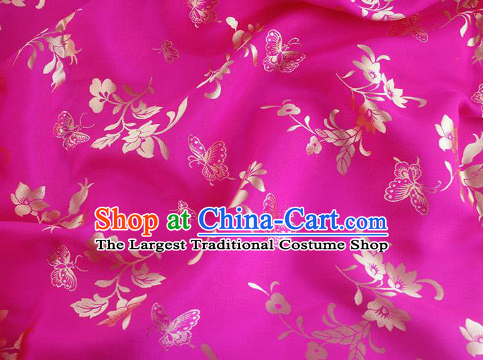 Asian Chinese Classical Butterfly Flowers Pattern Design Rosy Silk Fabric Traditional Cheongsam Brocade Material