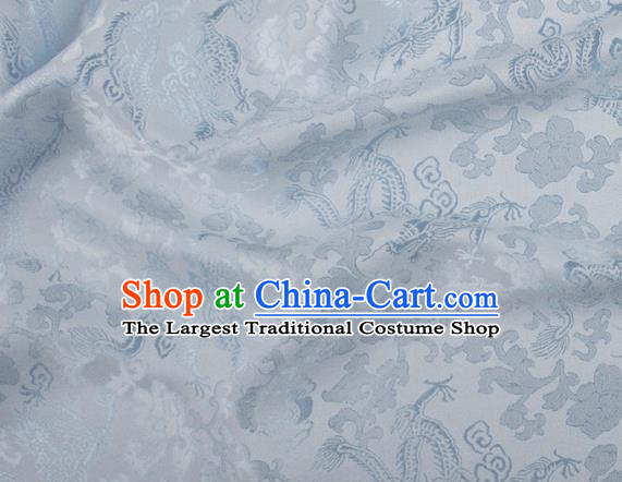 Asian Chinese Classical Peony Dragon Pattern Design Light Blue Silk Fabric Traditional Cheongsam Brocade Material