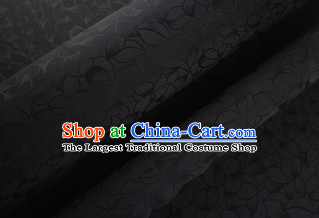 Asian Chinese Classical Lotus Petals Pattern Design Black Silk Fabric Traditional Cheongsam Brocade Material