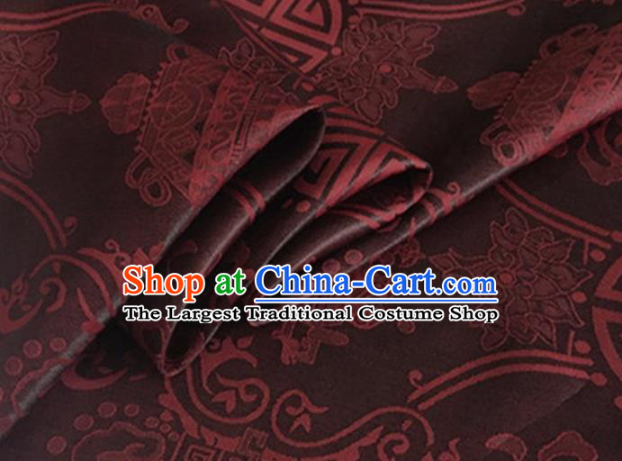 Asian Chinese Classical Double Fish Pattern Design Brown Silk Fabric Traditional Cheongsam Material