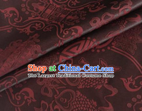 Asian Chinese Classical Double Fish Pattern Design Brown Silk Fabric Traditional Cheongsam Material