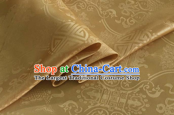 Asian Chinese Classical Double Fish Pattern Design Golden Silk Fabric Traditional Cheongsam Material