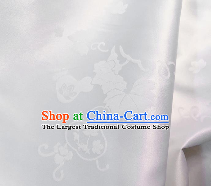 Asian Chinese Classical Gourd Leaf Petals Pattern Design White Silk Fabric Traditional Cheongsam Brocade Material