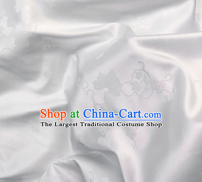 Asian Chinese Classical Gourd Leaf Petals Pattern Design White Silk Fabric Traditional Cheongsam Brocade Material