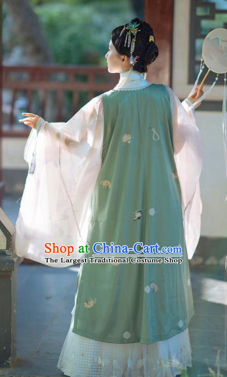 Chinese Traditional Hanfu Green Long Vest Ancient Ming Dynasty Princess Costume for Women