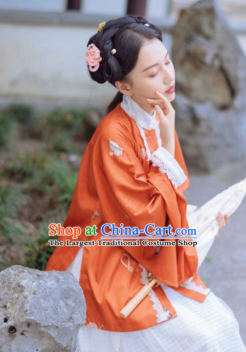 Chinese Traditional Hanfu Orange Blouse Ancient Ming Dynasty Princess Costume for Women