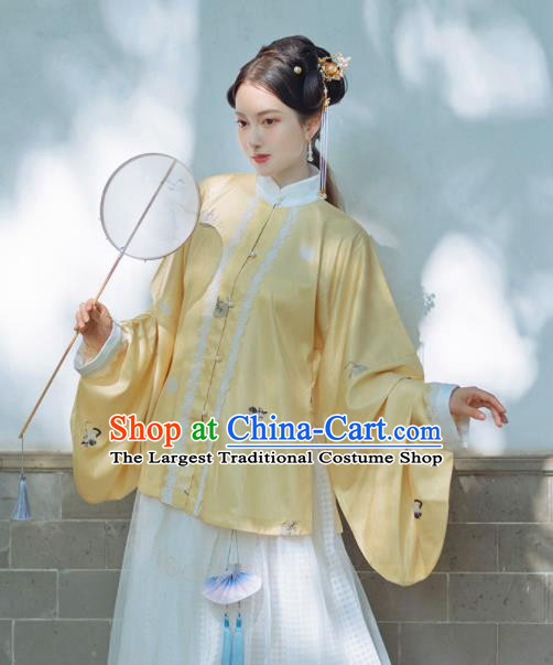 Chinese Traditional Hanfu Yellow Blouse Ancient Ming Dynasty Princess Costume for Women