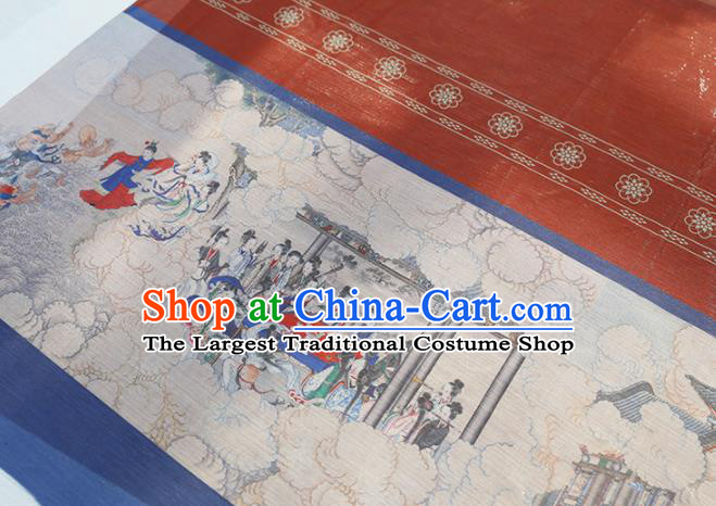 Asian Chinese Classical Printing Dream of the Red Chamber Pattern Design Red Silk Fabric Traditional Hanfu Brocade Material