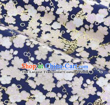 Asian Japanese Classical Sakura Pattern Design Royalblue Silk Fabric Traditional Kimono Brocade Material