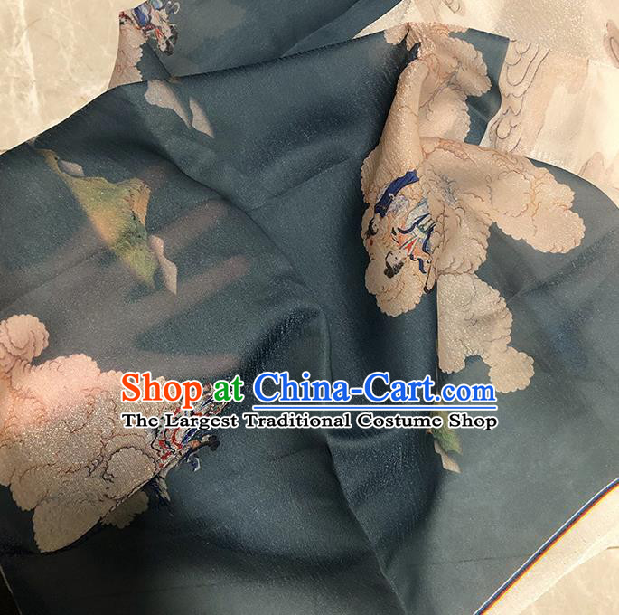 Asian Chinese Classical Printing Pattern Design Green Silk Fabric Traditional Hanfu Brocade Material
