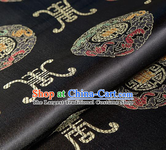 Asian Chinese Classical Lucky Pattern Design Black Silk Fabric Traditional Hanfu Brocade Material