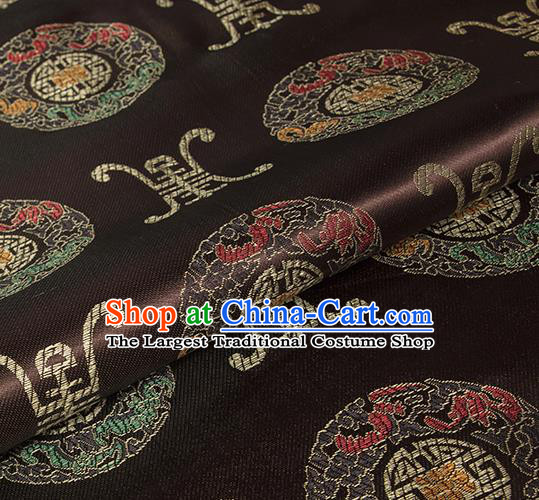 Asian Chinese Classical Lucky Pattern Design Brown Silk Fabric Traditional Hanfu Brocade Material