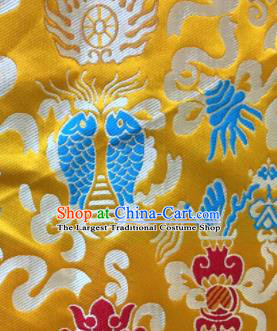 Asian Chinese Classical Fish Pattern Design Golden Silk Fabric Traditional Tibetan Brocade Material