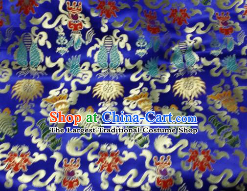 Asian Chinese Classical Auspicious Pattern Design Royalblue Silk Fabric Traditional Tibetan Brocade Material