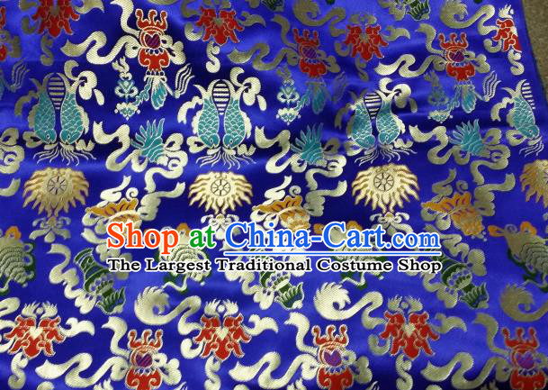 Asian Chinese Classical Auspicious Pattern Design Royalblue Silk Fabric Traditional Tibetan Brocade Material