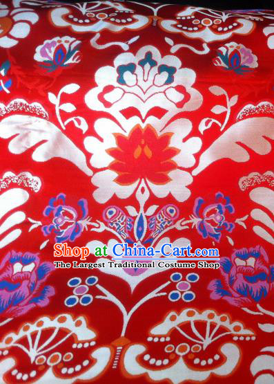 Asian Chinese Classical Tibetan Pattern Design Red Silk Fabric Traditional Brocade Material