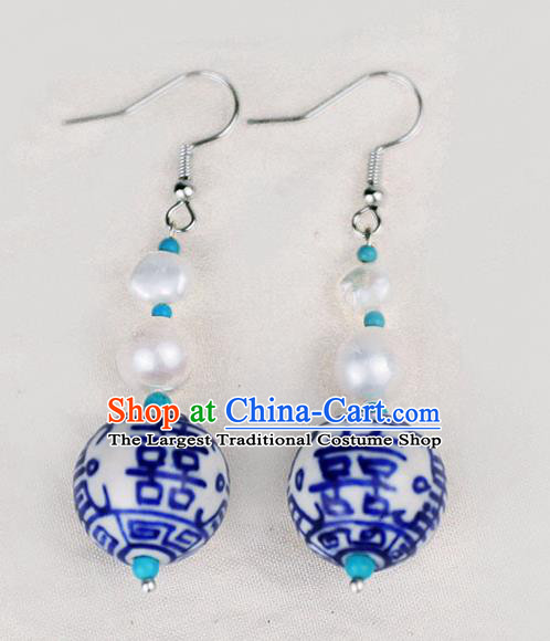 Chinese Traditional National Ceramics Earrings Handmade Ear Accessories for Women