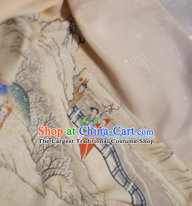 Asian Chinese Classical Printing Dream of the Red Chamber Pattern Design Pink Silk Fabric Traditional Hanfu Brocade Material