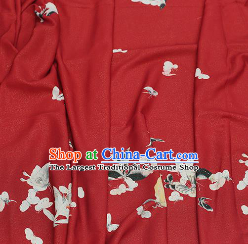 Asian Chinese Classical Printing Butterfly Pattern Design Red Silk Fabric Traditional Hanfu Brocade Material