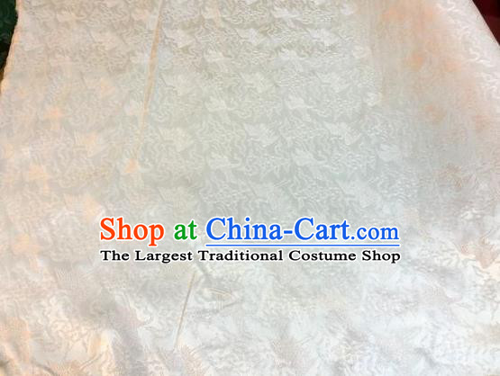 Asian Chinese Classical Cloud Cranes Pattern Design Beige Silk Fabric Traditional Nanjing Brocade Material