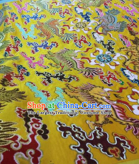 Asian Chinese Classical Kylin Pattern Design Golden Silk Fabric Traditional Nanjing Brocade Material