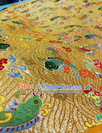 Asian Chinese Classical Carps Pattern Design Golden Silk Fabric Traditional Nanjing Brocade Material