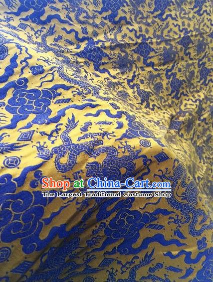Asian Chinese Classical Royalblue Cloud Dragon Pattern Design Silk Fabric Traditional Nanjing Brocade Material