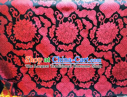 Asian Chinese Classical Cloud Lotus Pattern Design Black Silk Fabric Traditional Nanjing Brocade Material