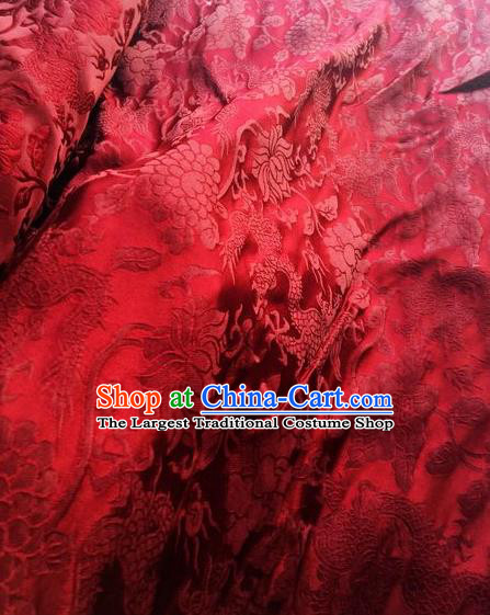 Asian Chinese Classical Dragon Lotus Pattern Design Red Silk Fabric Traditional Nanjing Brocade Material