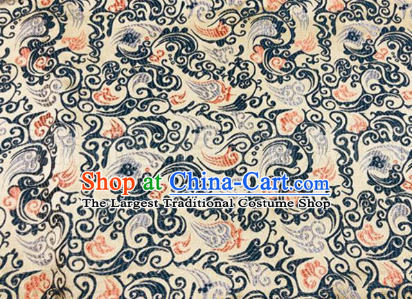 Asian Chinese Classical Waves Pattern Design Beige Brocade Fabric Traditional Silk Material