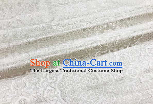 Asian Chinese Classical Rosette Pattern Design White Brocade Fabric Traditional Silk Material