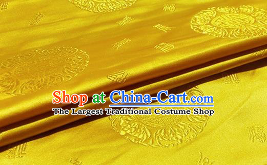 Asian Chinese Classical Fu Character Pattern Design Golden Brocade Fabric Traditional Silk Material