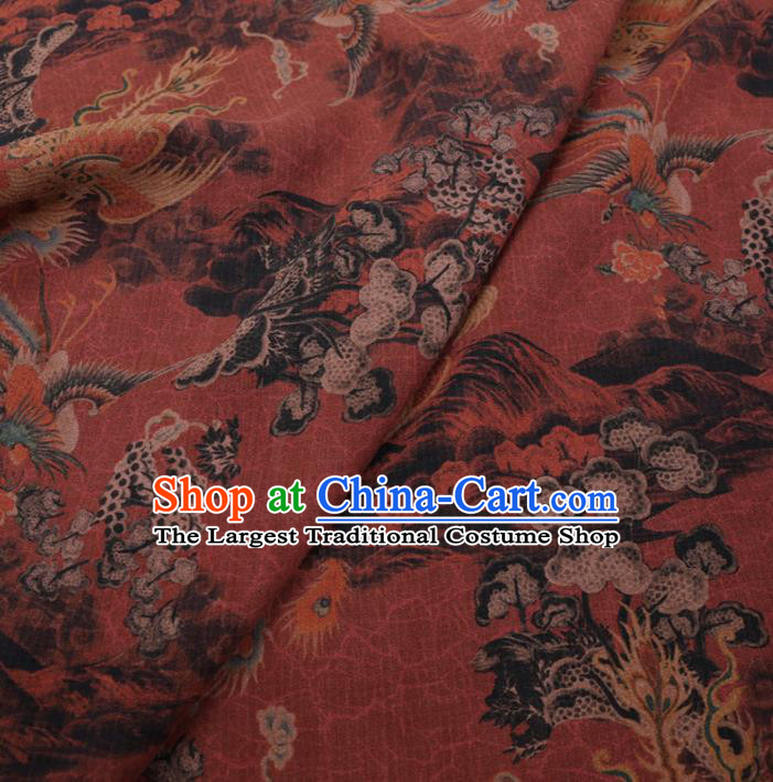 Asian Chinese Classical Phoenix Pattern Design Rust Red Watered Gauze Fabric Traditional Silk Material