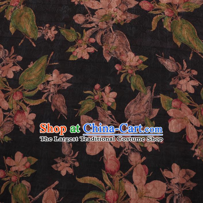 Asian Chinese Classical Begonia Pattern Design Black Watered Gauze Fabric Traditional Silk Material