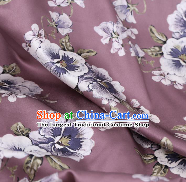 Asian Chinese Classical Flowers Pattern Design Light Purple Watered Gauze Fabric Traditional Silk Material