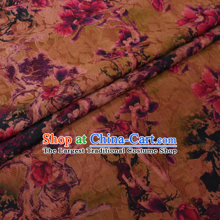 Asian Chinese Classical Flowers Pattern Design Ginger Watered Gauze Fabric Traditional Silk Material