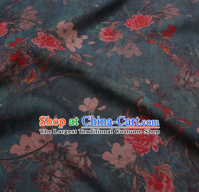 Chinese Cheongsam Classical Peony Magnolia Pattern Design Green Watered Gauze Fabric Asian Traditional Silk Material