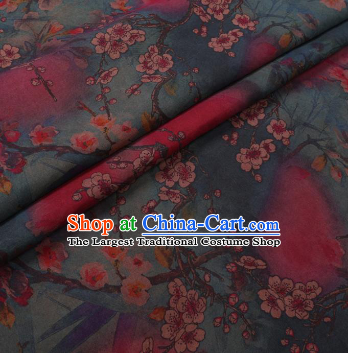 Chinese Cheongsam Classical Plum Blossom Pattern Design Green Watered Gauze Fabric Asian Traditional Silk Material