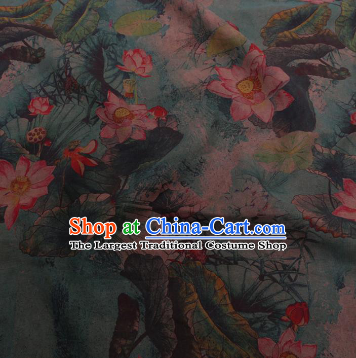 Chinese Cheongsam Classical Lotus Pattern Design Green Watered Gauze Fabric Asian Traditional Silk Material