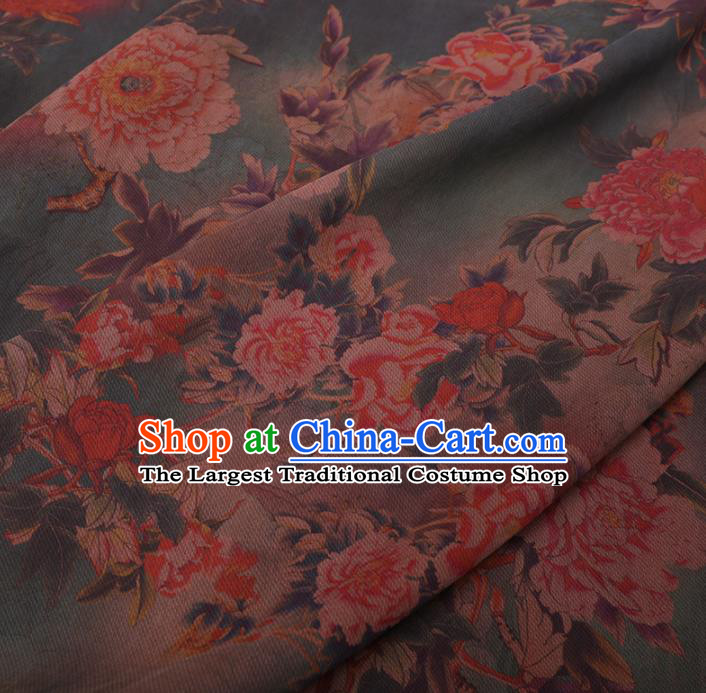 Chinese Cheongsam Classical Peony Pattern Design Green Watered Gauze Fabric Asian Traditional Silk Material