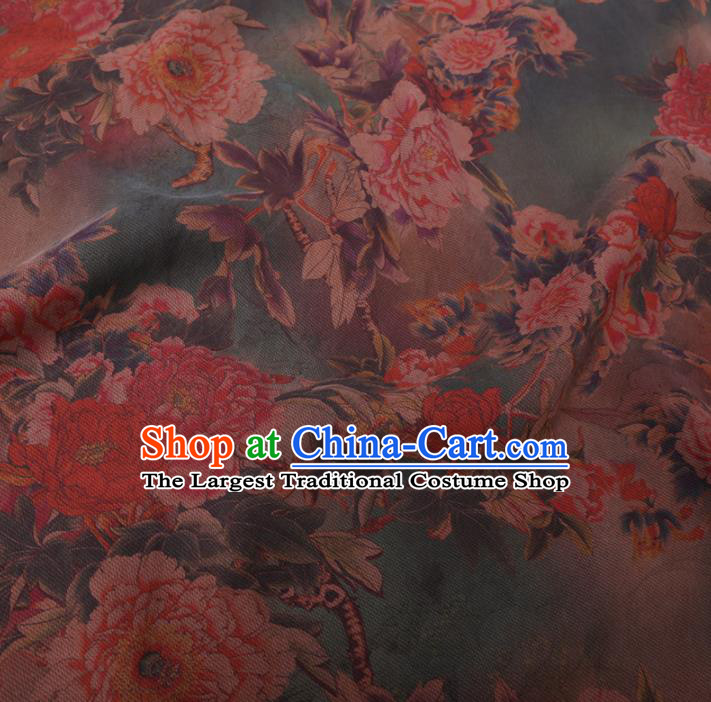 Chinese Cheongsam Classical Peony Pattern Design Green Watered Gauze Fabric Asian Traditional Silk Material